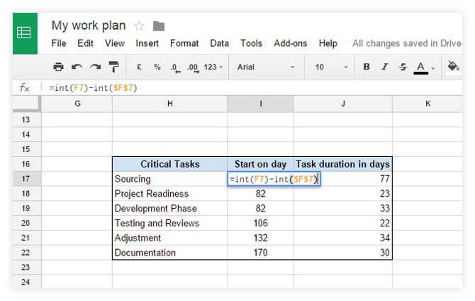 Set up the task duration in Google Sheets