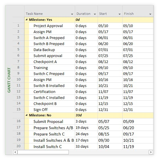 Ms Project Milestone Chart