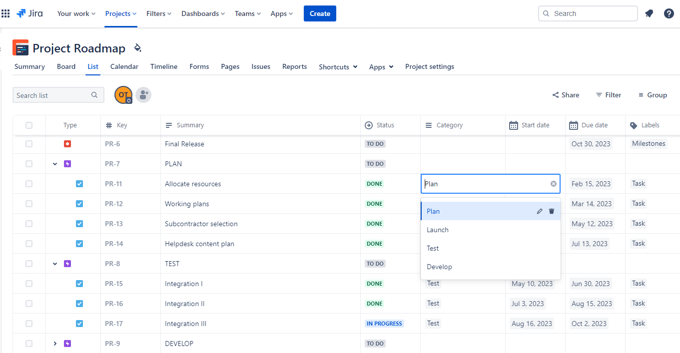 Add category labels to Jira tasks