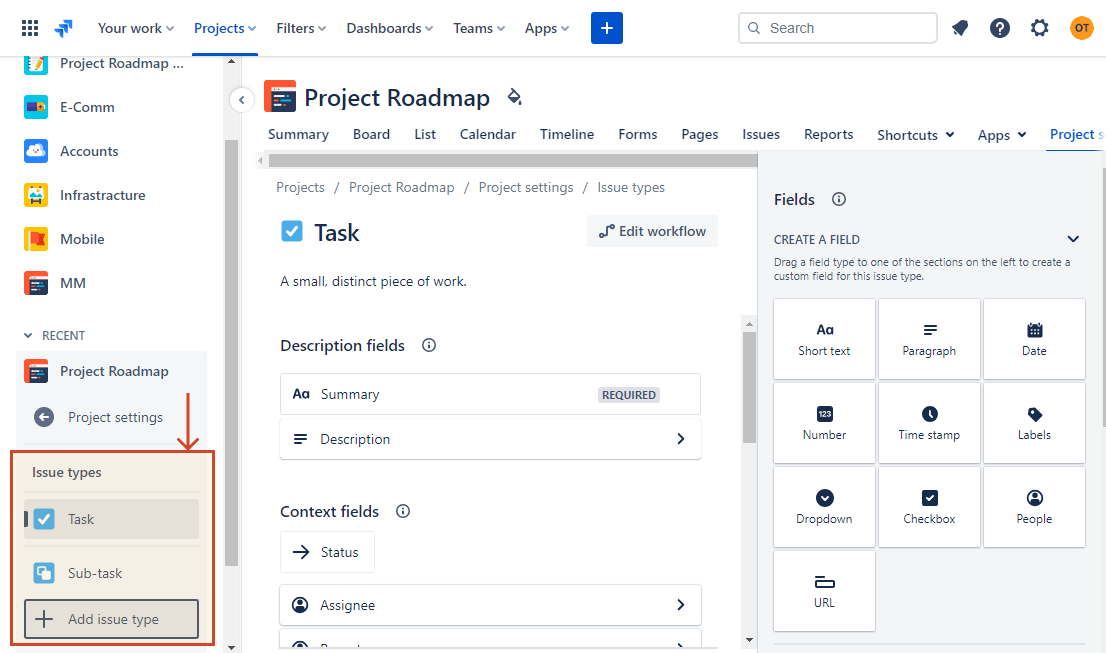 Add a new type of project issue in Jira