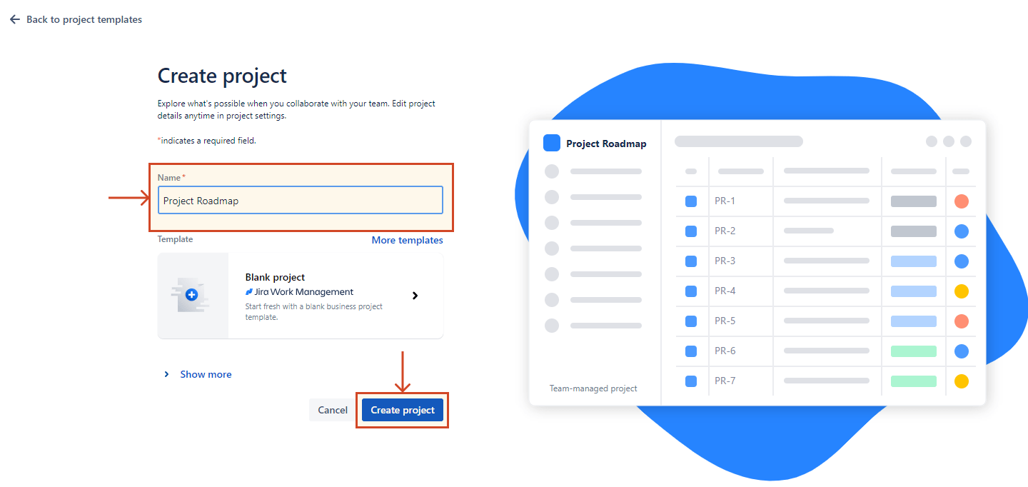 Name and create your new project in Jira