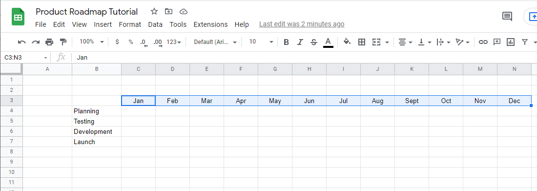 Set your roadmap timeline in Google Sheets