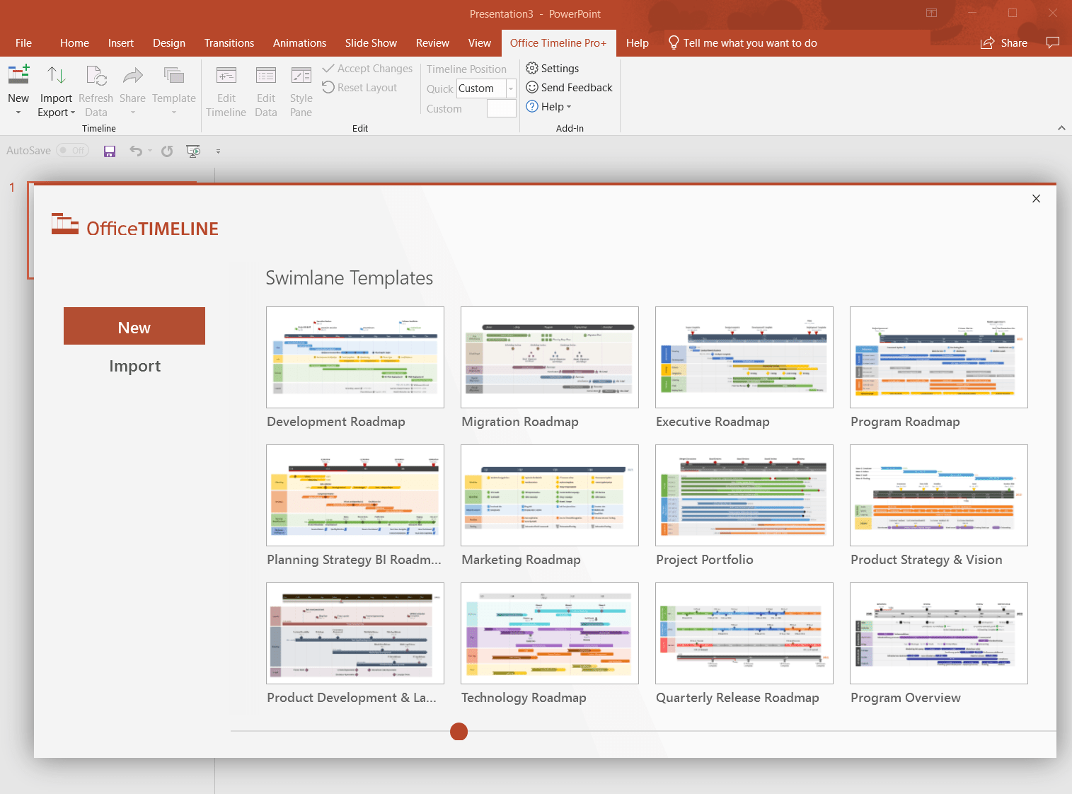 Select ppt roadmap template in Office Timeline