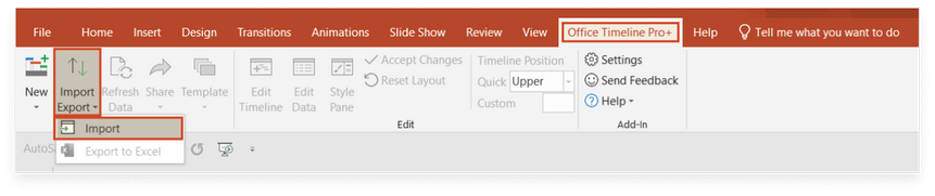 MS Project Import Button