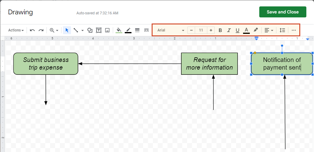Add custom descriptions to flowchart shapes in Google Sheets