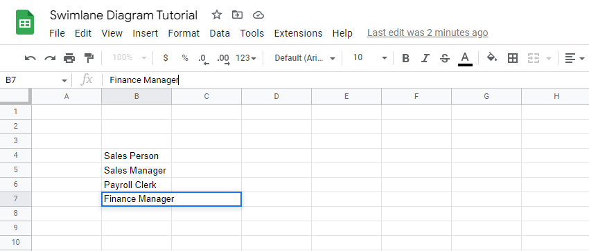 List the participants of your process in Google Sheets