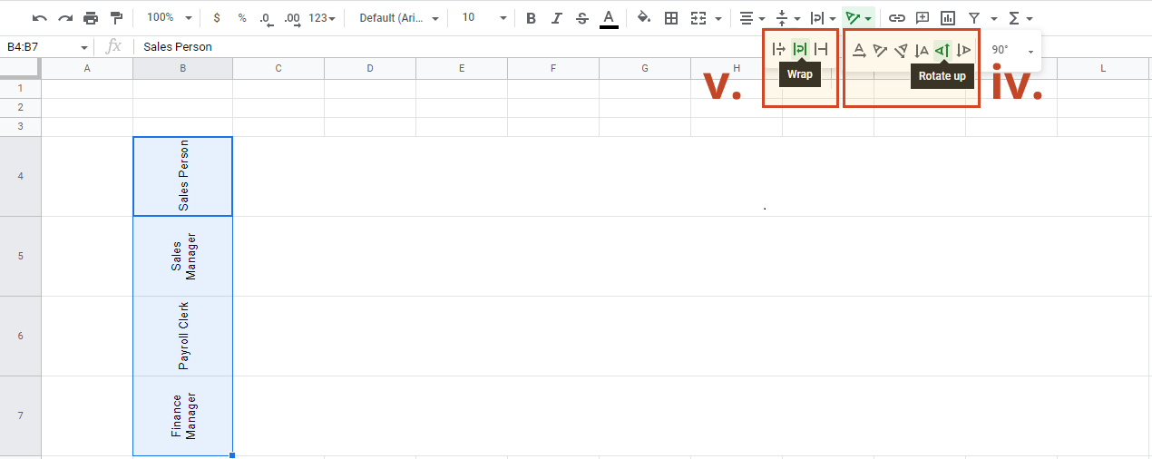 Rotate and wrap swimlane label text in Google Sheets