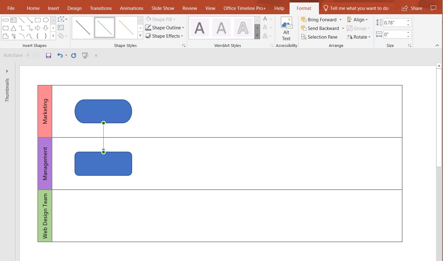 Insert connectors in manual PowerPoint swimlane diagram