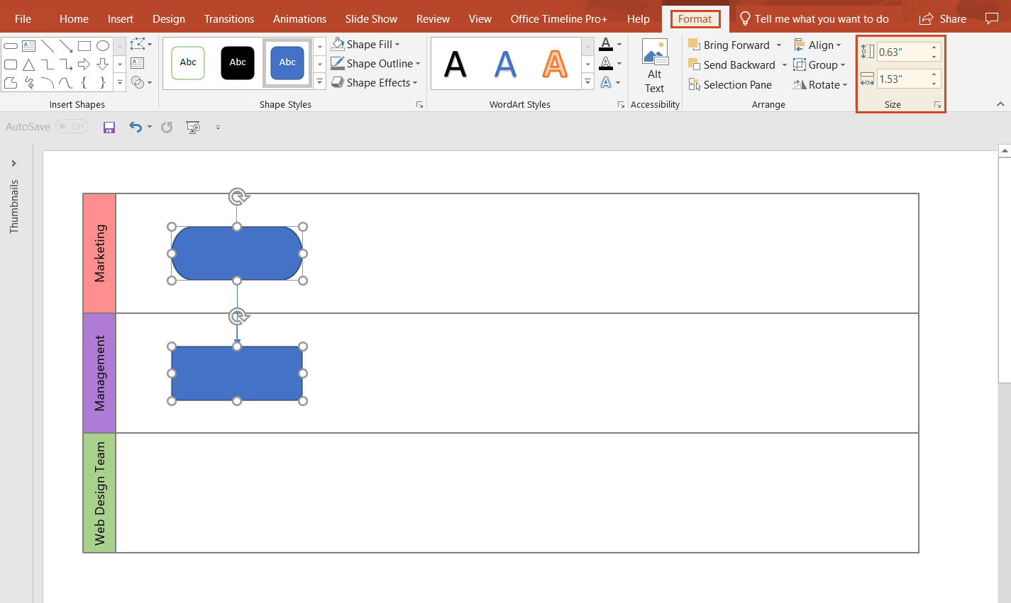 Check and adjust shape size in manual PowerPoint swimlane diagram