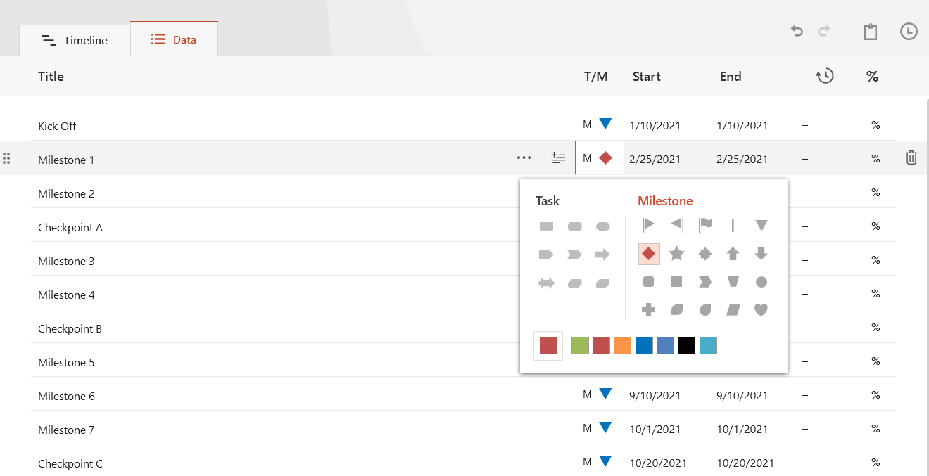 Change color and shape in Office Timeline