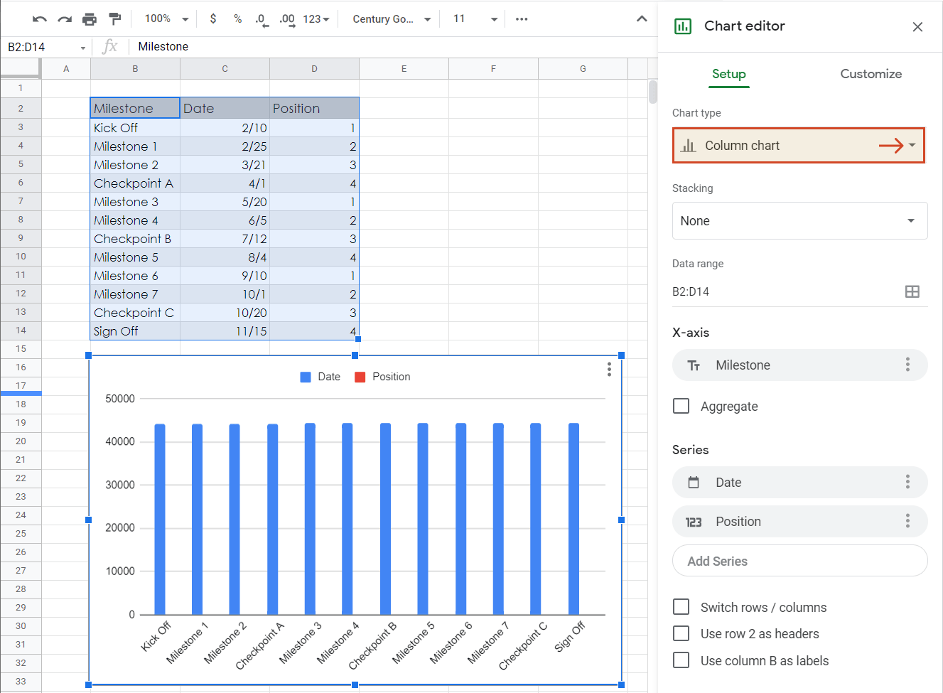 Select Chart Type in Google Sheets