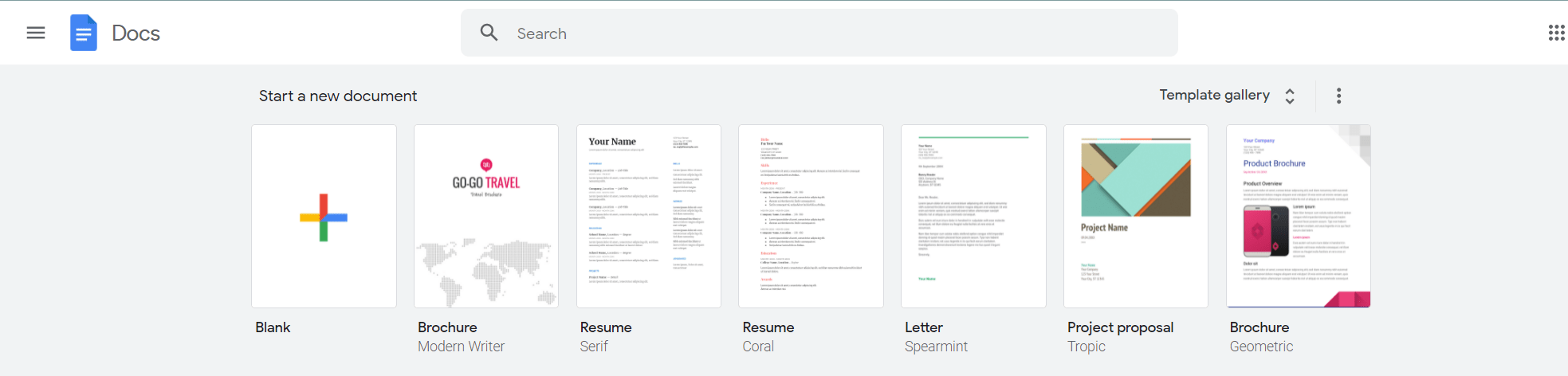 New Google document for Google Docs timeline