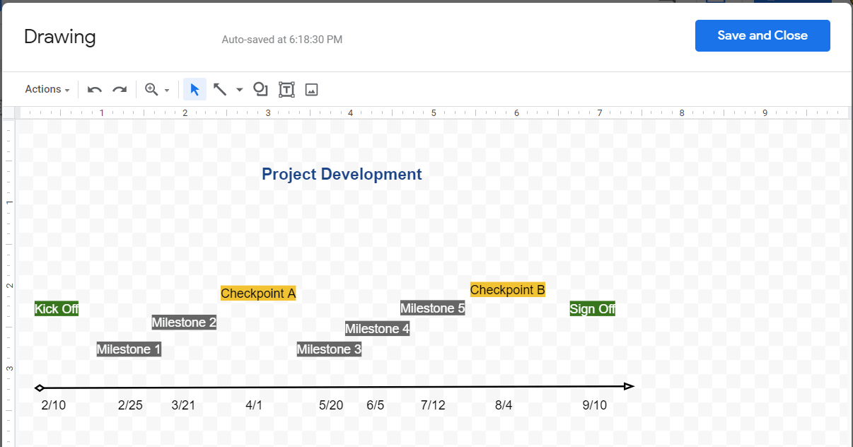 Formatted text boxes in Google Docs timeline