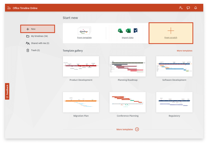 Create a new timeline in Office Timeline Online