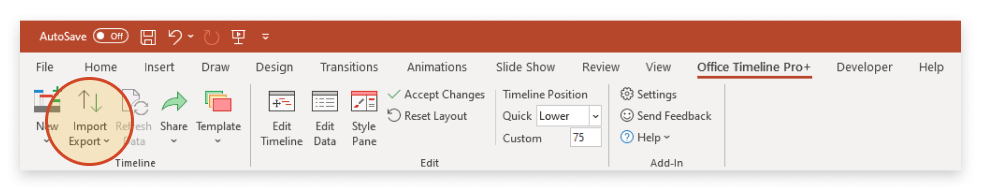 Import Button in the Office Timeline Ribbon