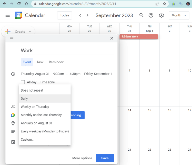 Create time blocks in Google Calendar