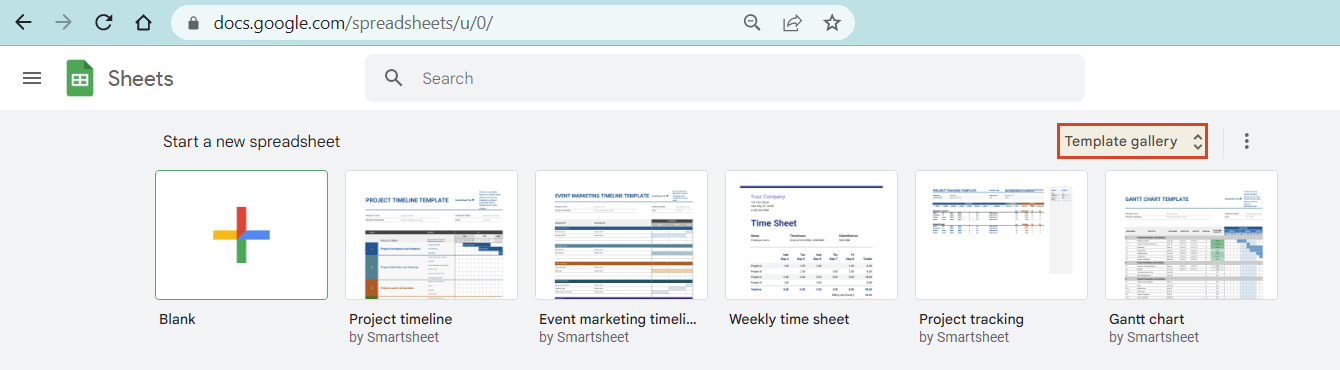 Trouver un modèle de calendrier dans Google Sheets