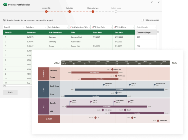 Importer de Excel dans Office Timeline Pro+